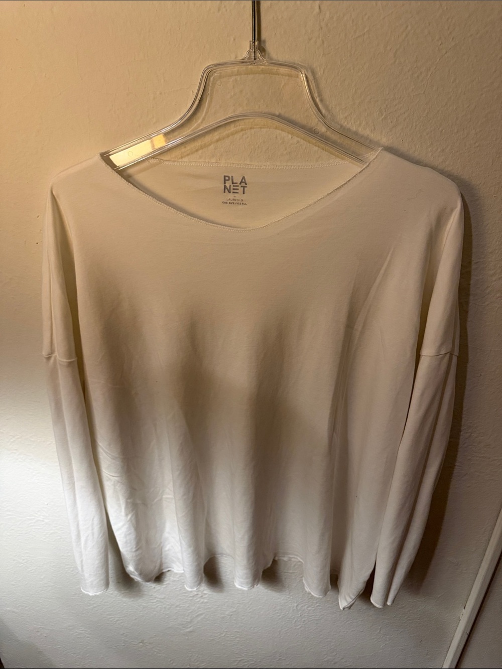 Planet Collection Cream Scoop-Neck Long Sleeve Top for Women